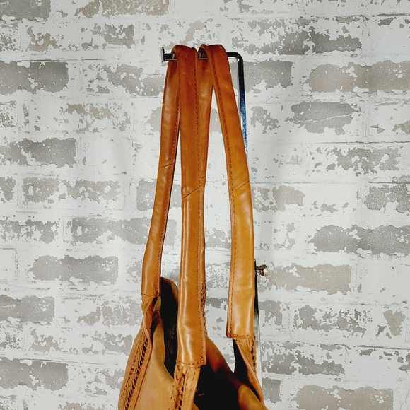 Tan Leather Tote Bag with Tassel - Picture 7 of 15